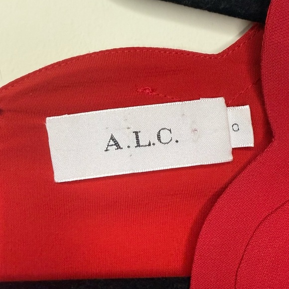 A.L.C. Eve Scalloped Edge Valentine’s Day Romantic Red Bell Sleeve Mini Dress - Picture 7 of 12